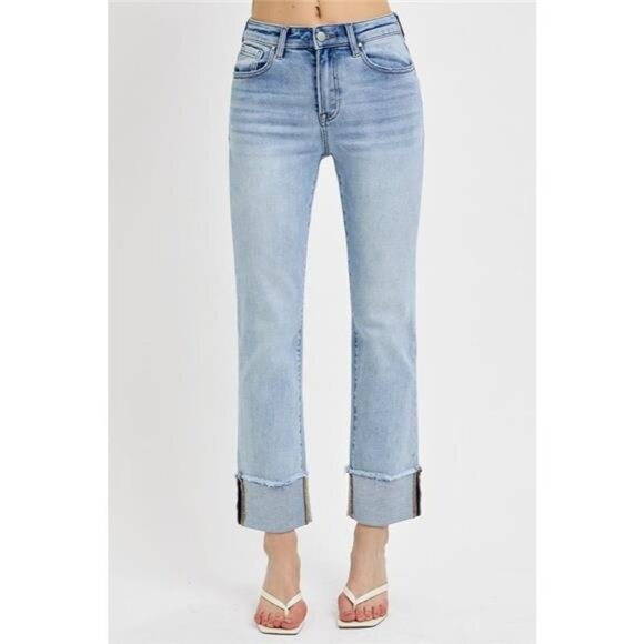 ✨NWT RISEN High Rise Straight Cuffed Relaxed Jeans - Picture 1 of 6